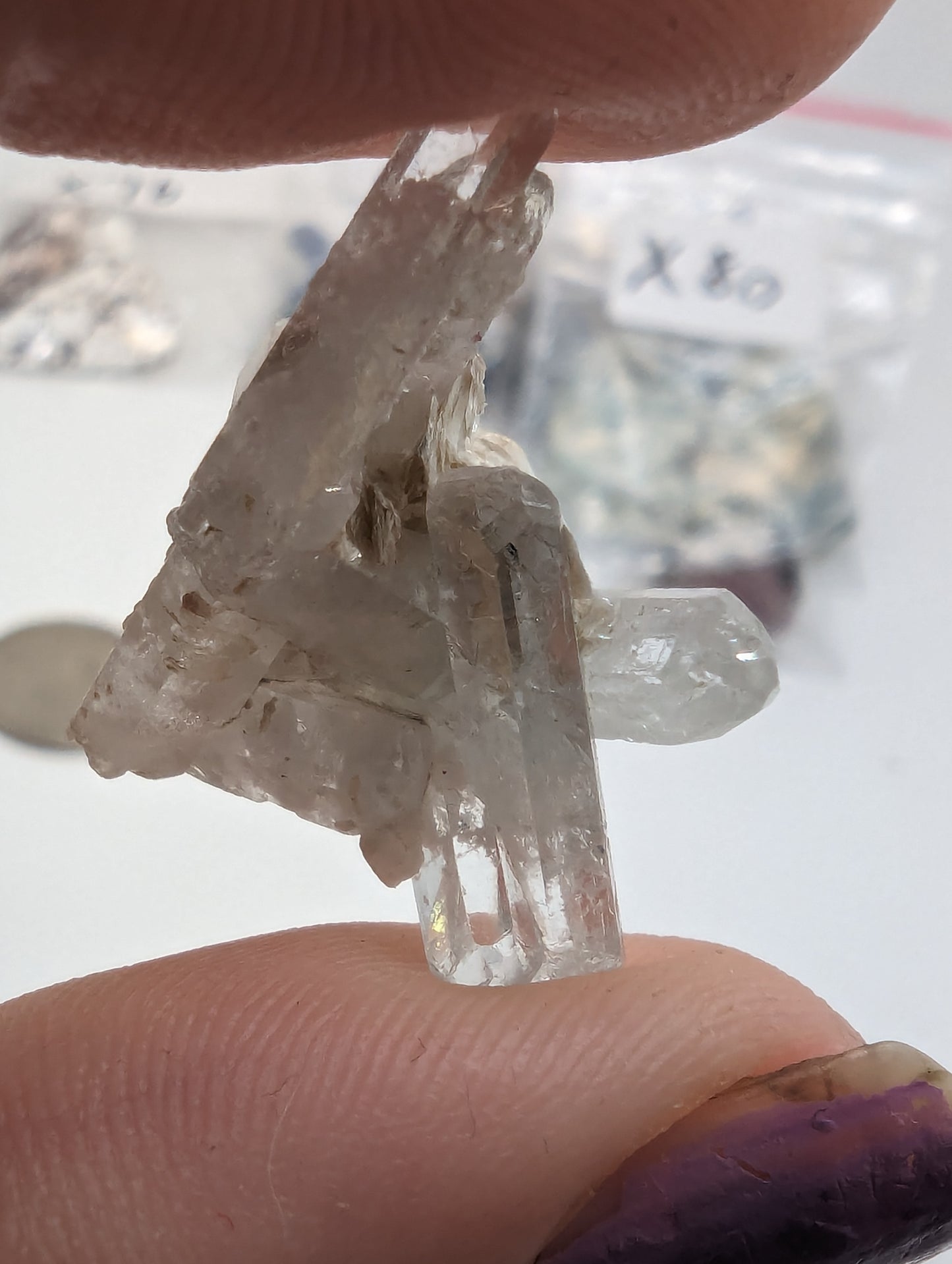 Aquamarine Cluster - Combined With Myca, Calcite, and Schorl - Thumbnail Specimen