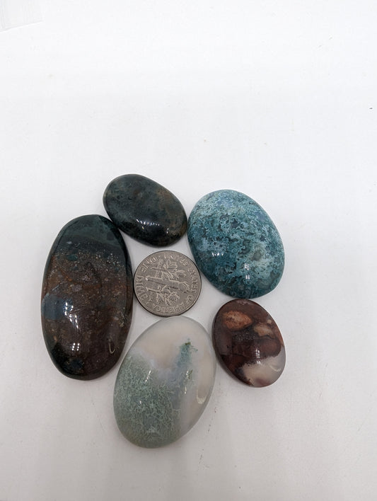 Moss Agate Ovals - 5pcs - 160.20cts(32.04g)