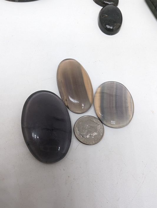 Flourite Cabochons Lot - translucent w/ banding - 3pcs - 185.65cts(37.16g)