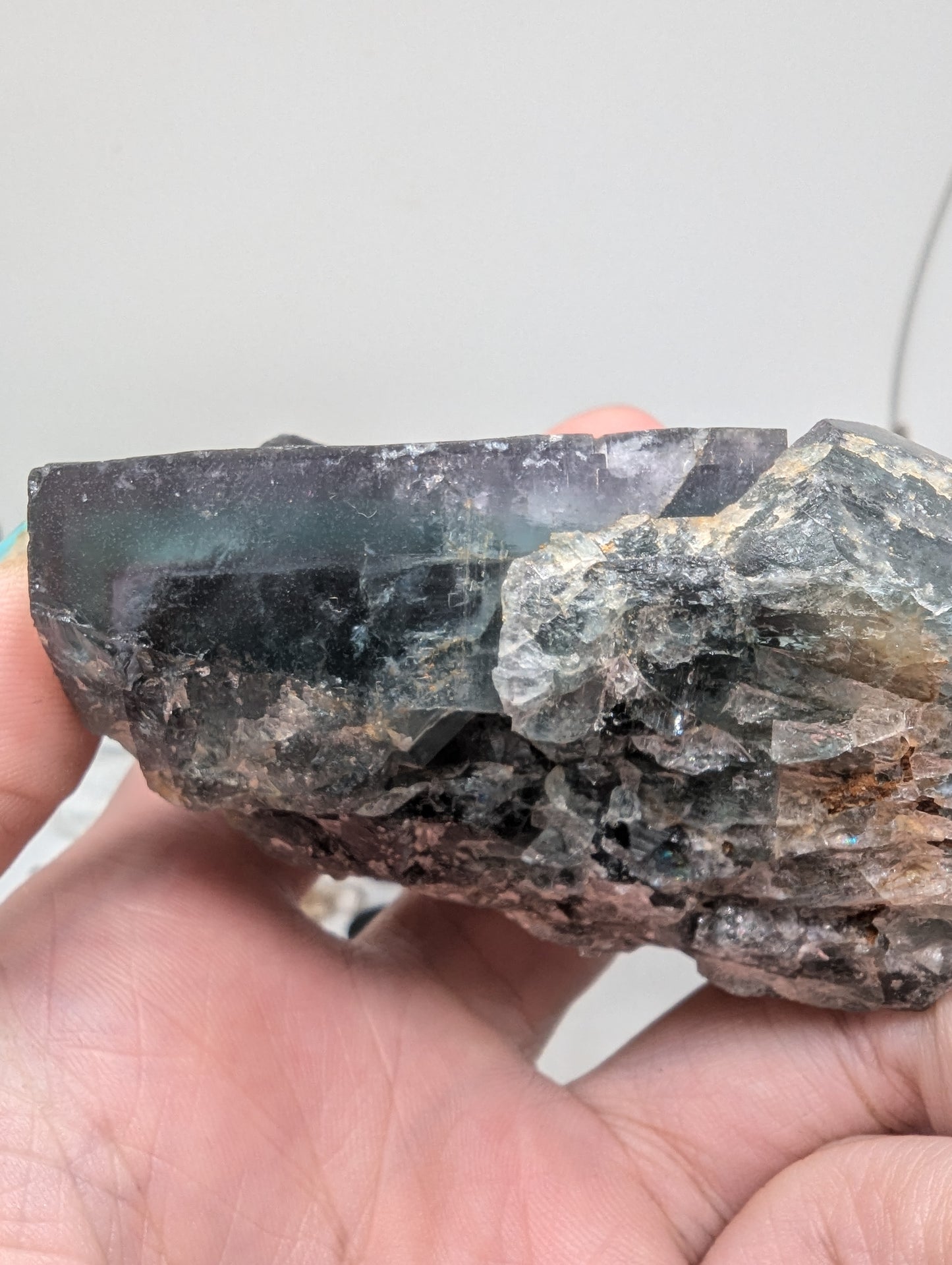 Flourite with diamond quartz - great zoning - purple to green to clear - y21