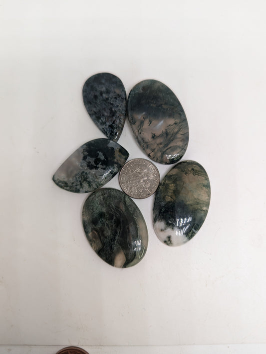 Moss Agate Cabochon Lot - 5pcs - 201.75cts(40.35g) - v50