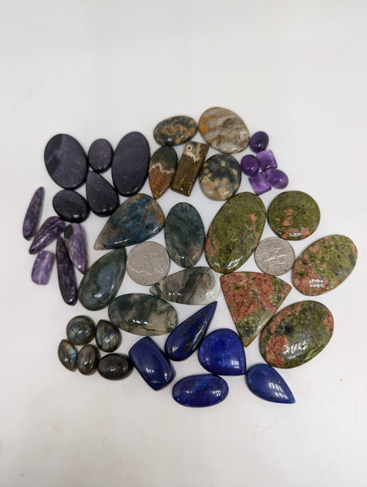 Mixed Cabochon Lot - 40pcs total - Mix Size and Shape - V56