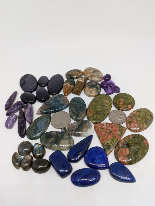 Mixed Cabochon Lot - 40pcs total - Mix Size and Shape - V56