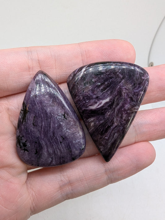 Charoite Cabochons - 2pcs - Pears - 138.95cts(27.79g) - V58