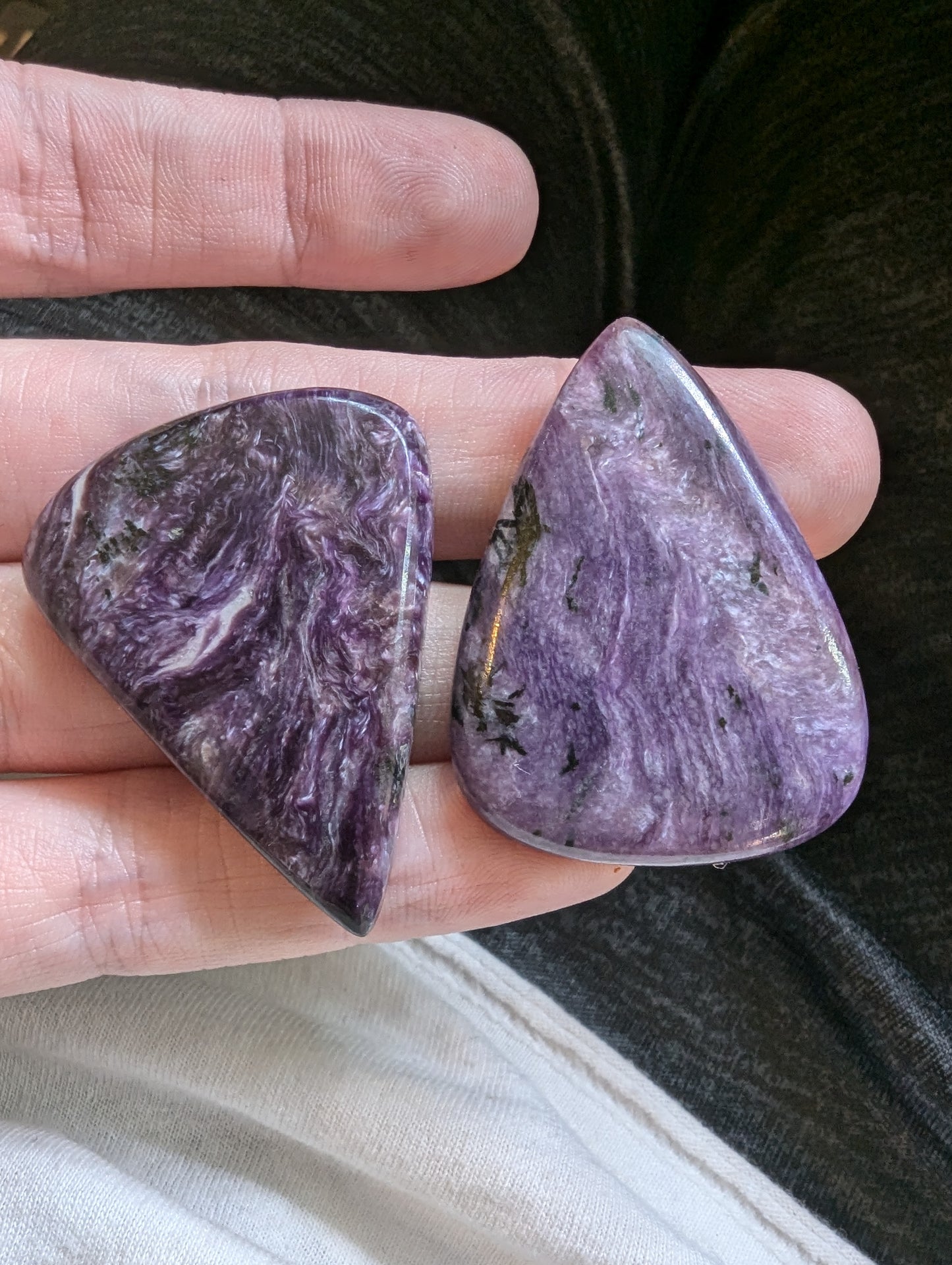 Charoite Cabochons - 2pcs - Pears - 138.95cts(27.79g) - V58