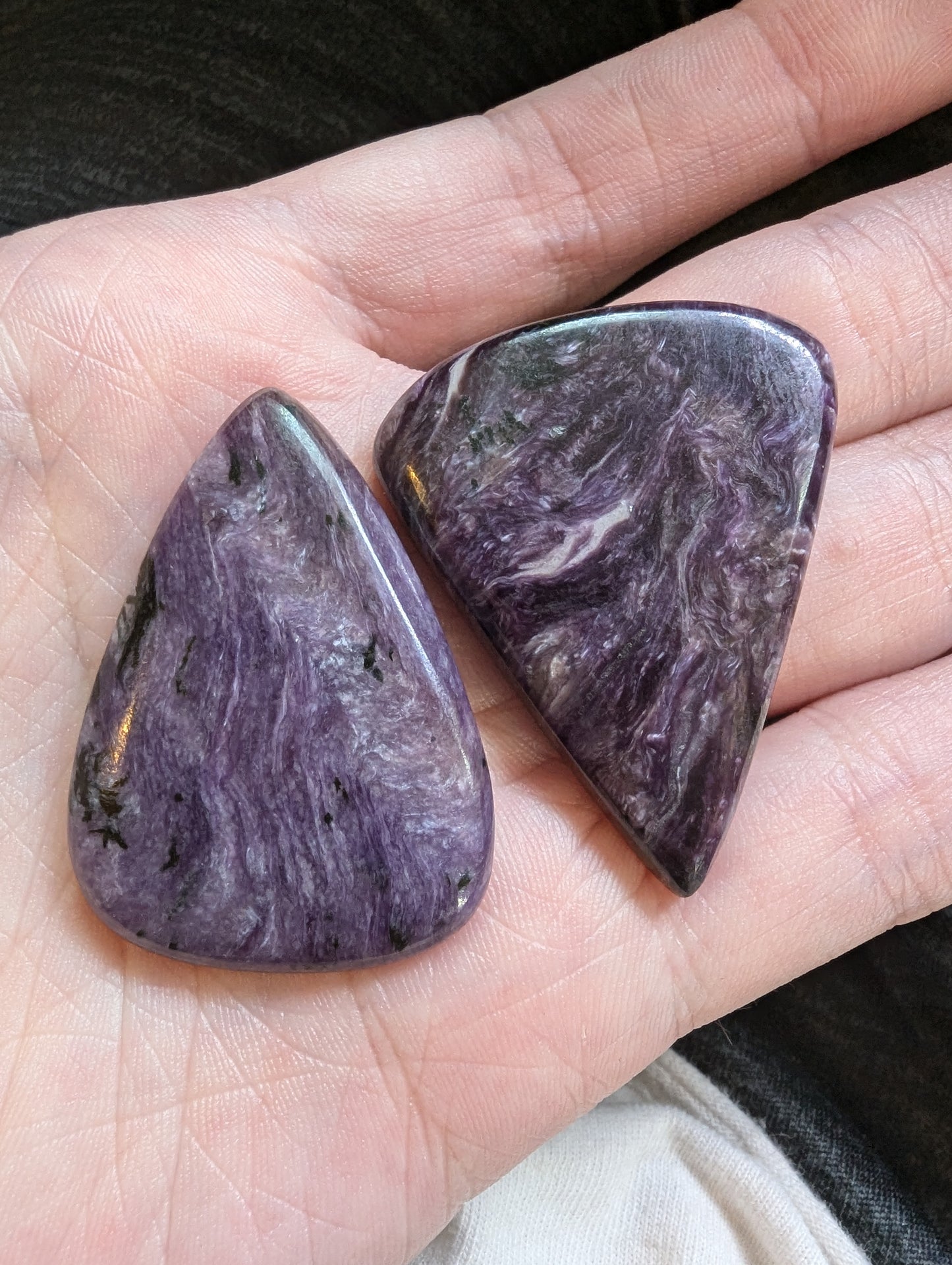 Charoite Cabochons - 2pcs - Pears - 138.95cts(27.79g) - V58