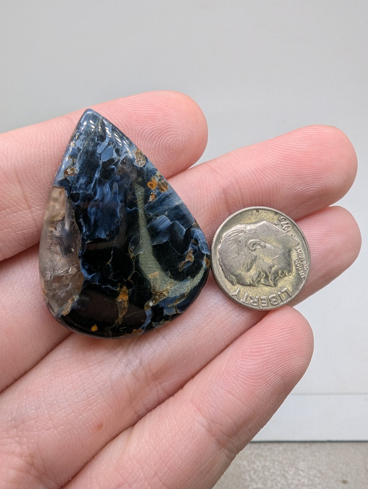 Pietersite Cabochon - Pear Cut - Flashy Blue - 38.55cts(7.71g) - V60