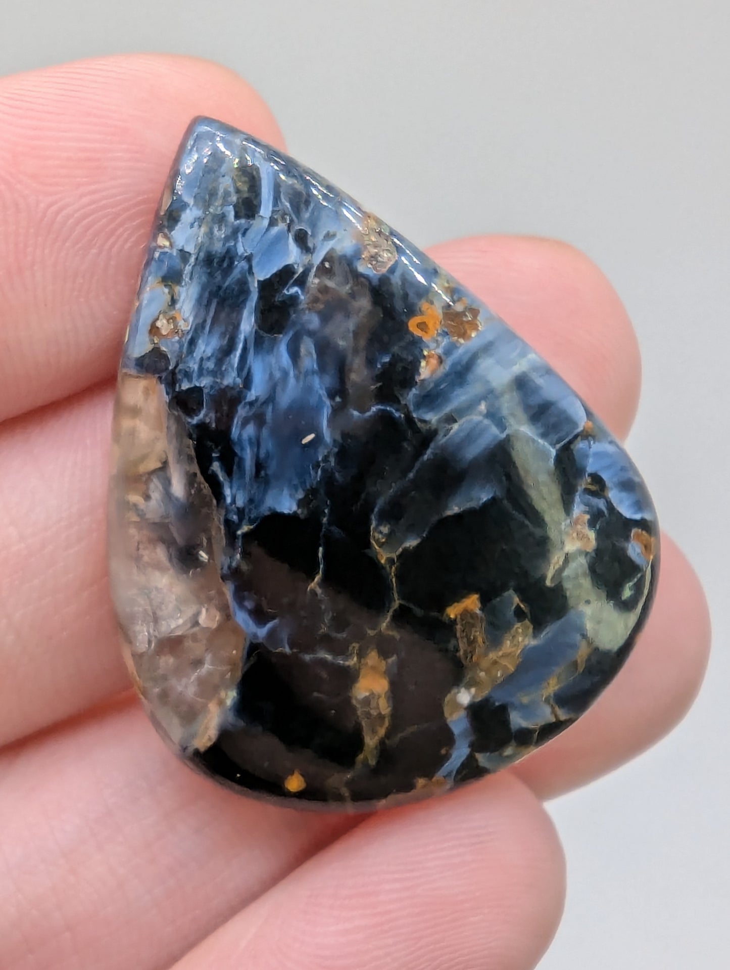 Pietersite Cabochon - Pear Cut - Flashy Blue - 38.55cts(7.71g) - V60