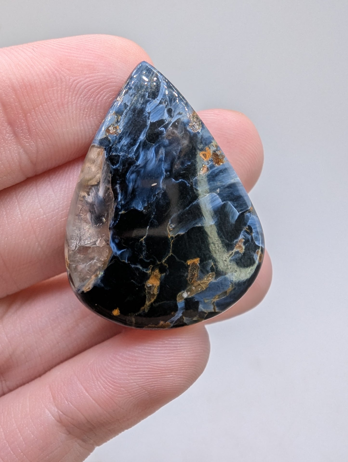 Pietersite Cabochon - Pear Cut - Flashy Blue - 38.55cts(7.71g) - V60