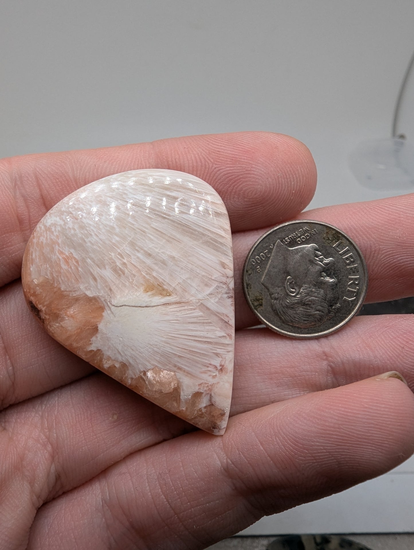 Pink Scolecite Pear Cabochon - 69.65cts(13.93g) - 41*34*9mm - v61