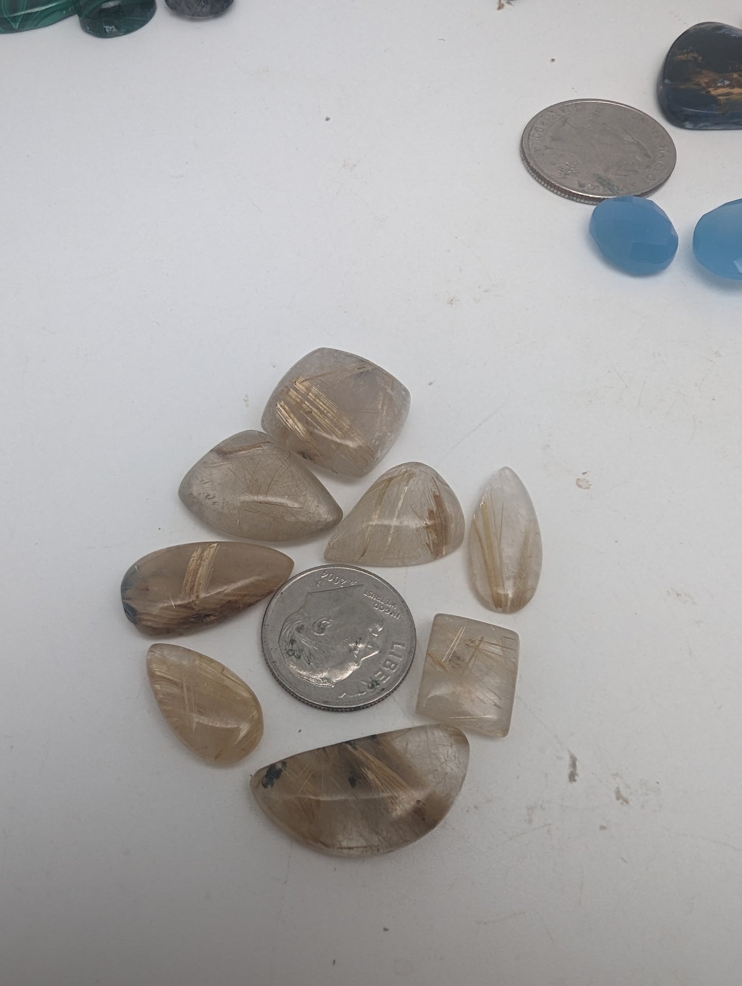 Rutilated Quartz(gold) Cabochon Lot - 8pcs - 16.7g(83.5cts) - Whole Lot