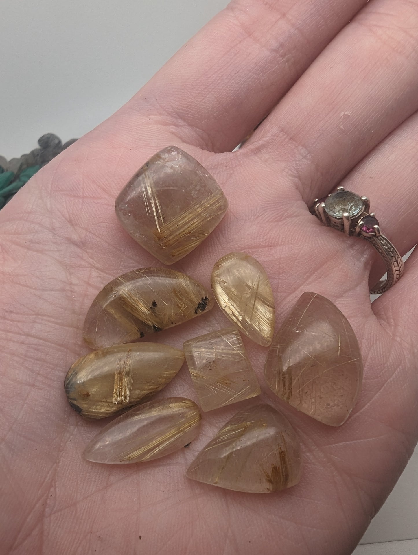 Rutilated Quartz(gold) Cabochon Lot - 8pcs - 16.7g(83.5cts) - Whole Lot