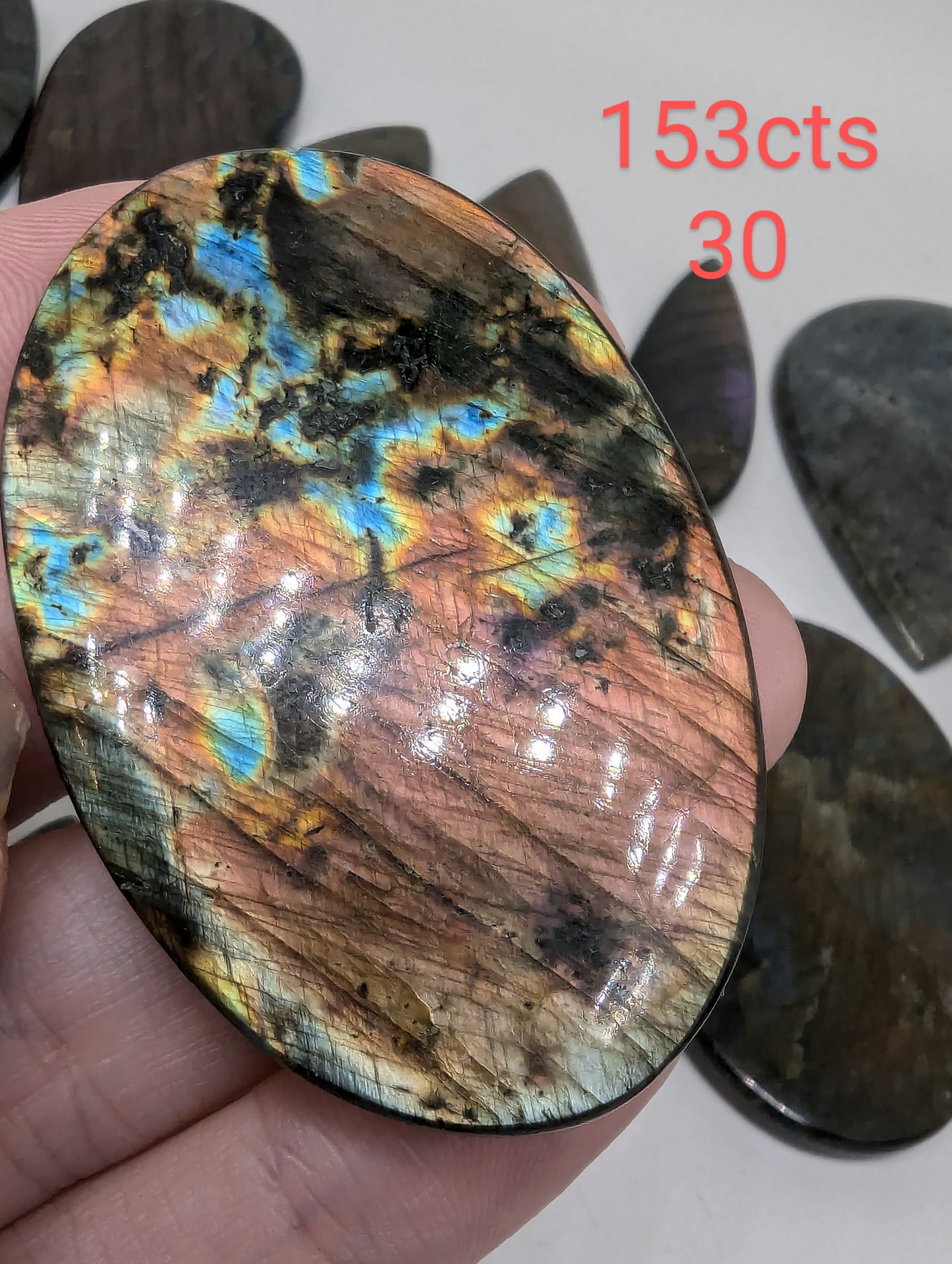 Sunset Labradorite Cabochons - 30mm+ - AAA flash - Rainbow Flash