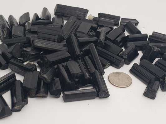 Black Tourmaline Rods - Top Luster - Natural Terminations Mixed In - Defined Striations - Jewelry Grade