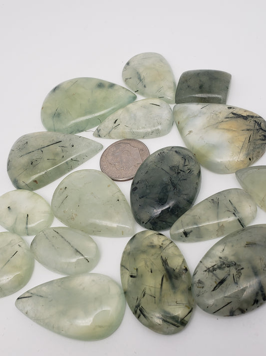 Prehnite Cablchons - Tourmalated - Medium Size