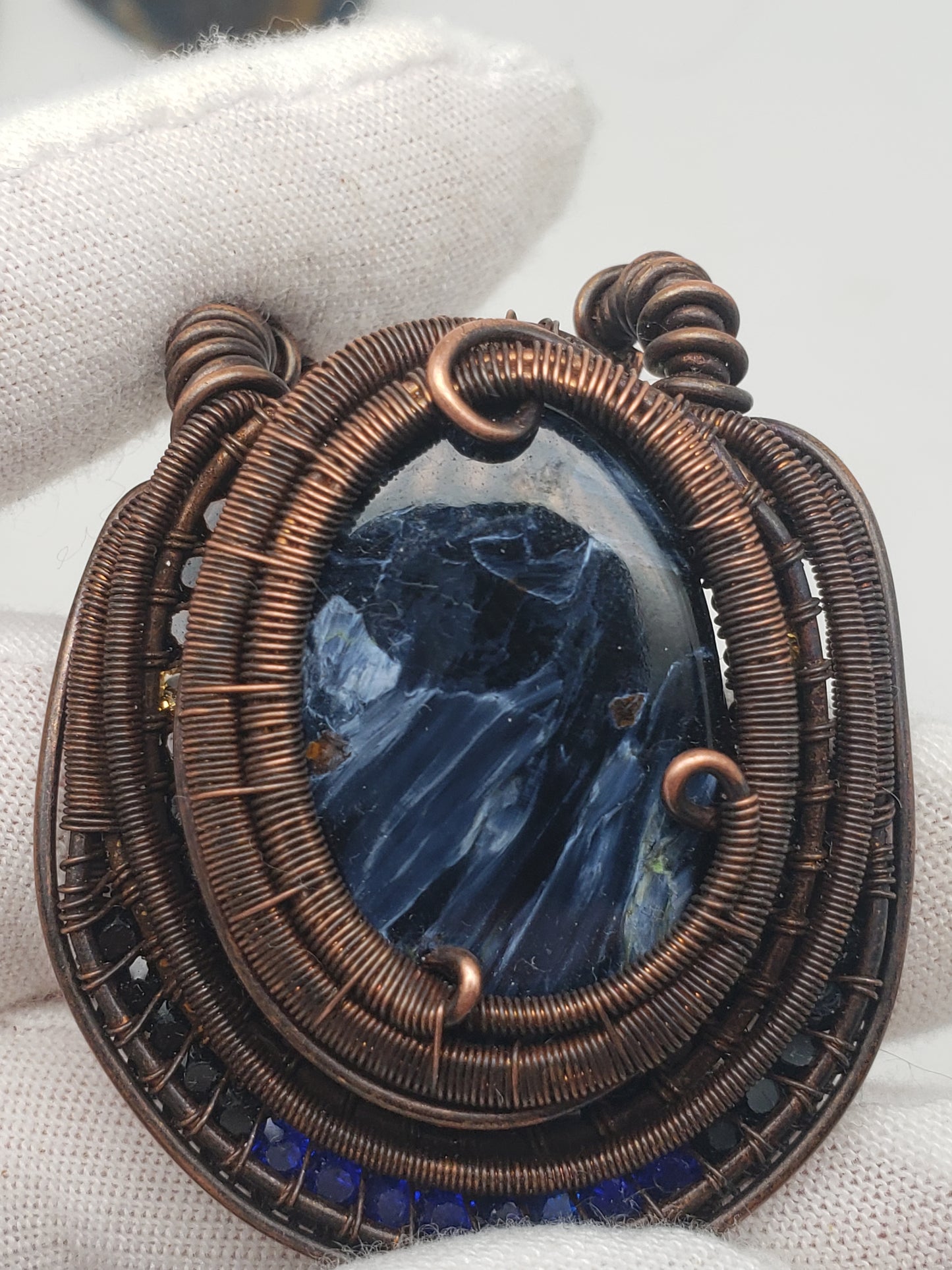 Large Pietersite Cabochon in Oxidized Copper Pendant