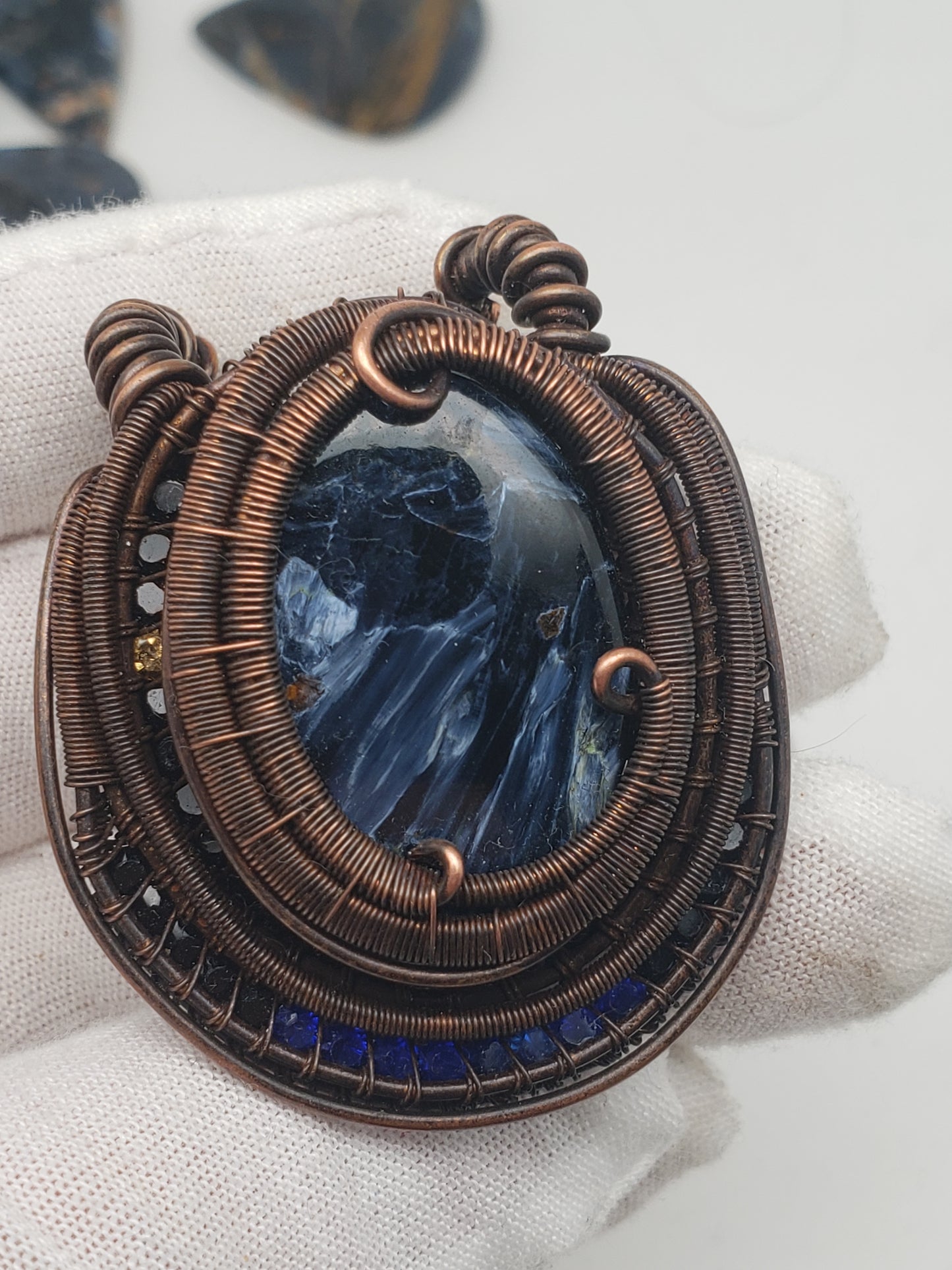 Large Pietersite Cabochon in Oxidized Copper Pendant