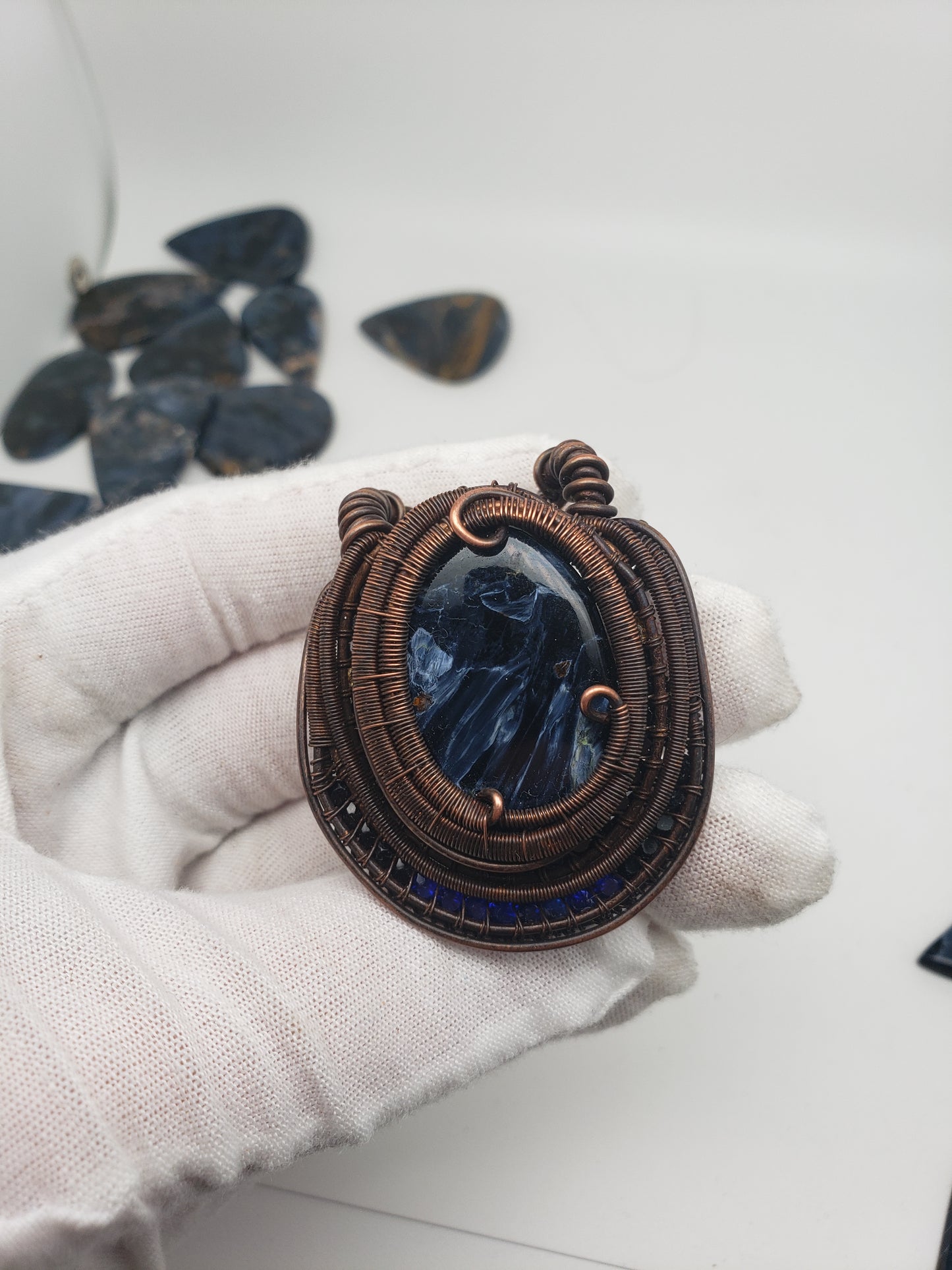 Large Pietersite Cabochon in Oxidized Copper Pendant