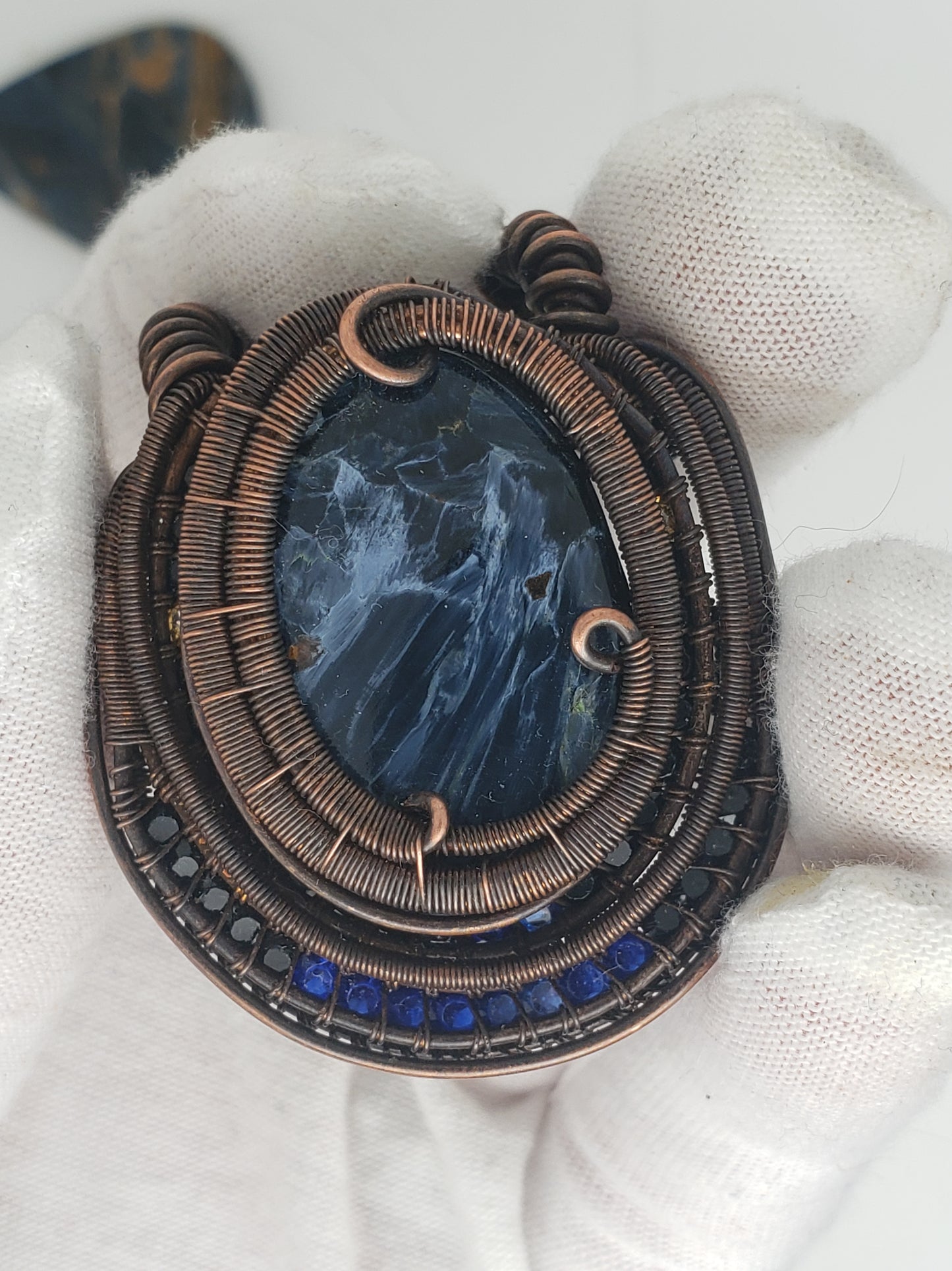 Large Pietersite Cabochon in Oxidized Copper Pendant