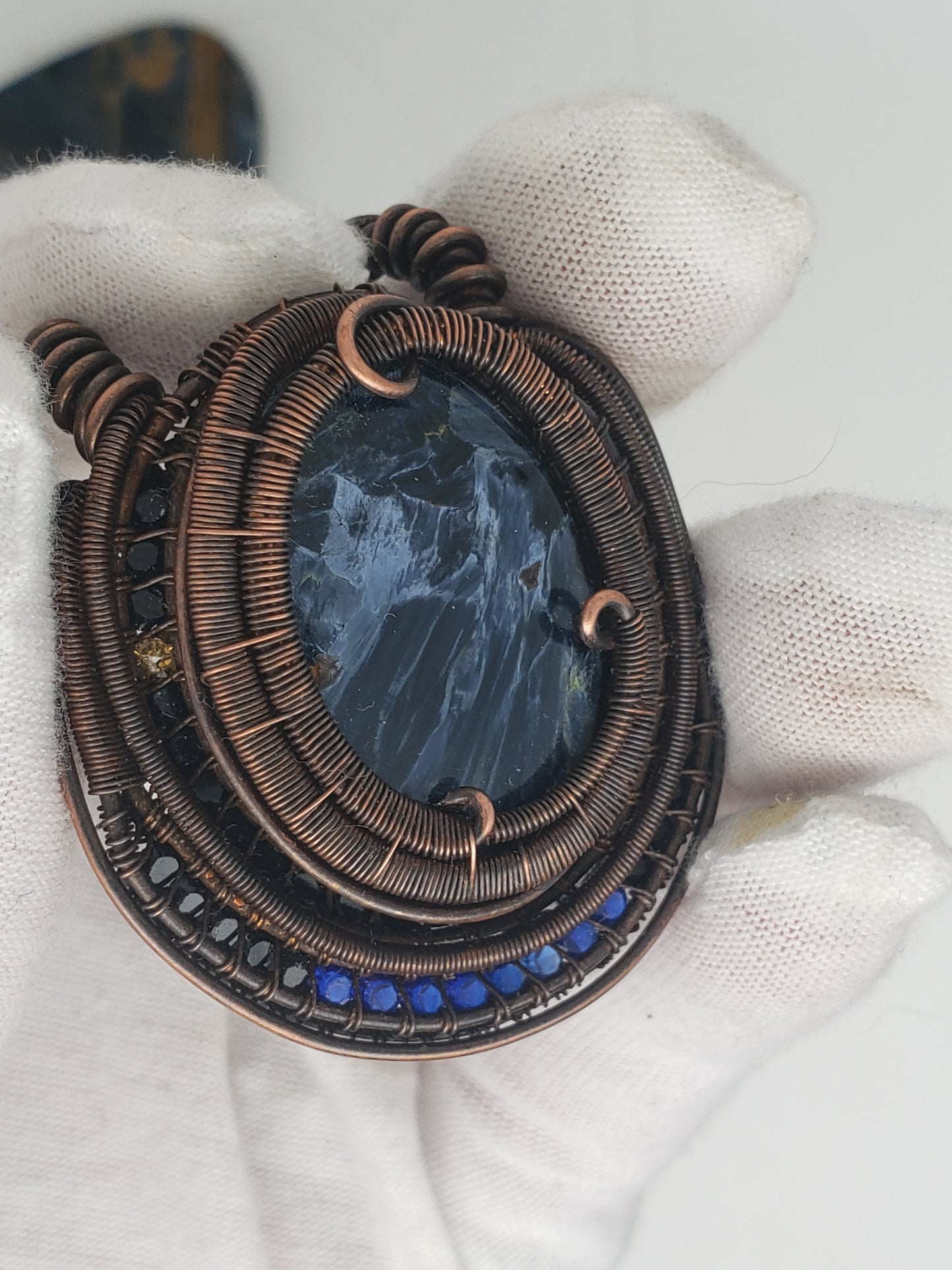 Large Pietersite Cabochon in Oxidized Copper Pendant