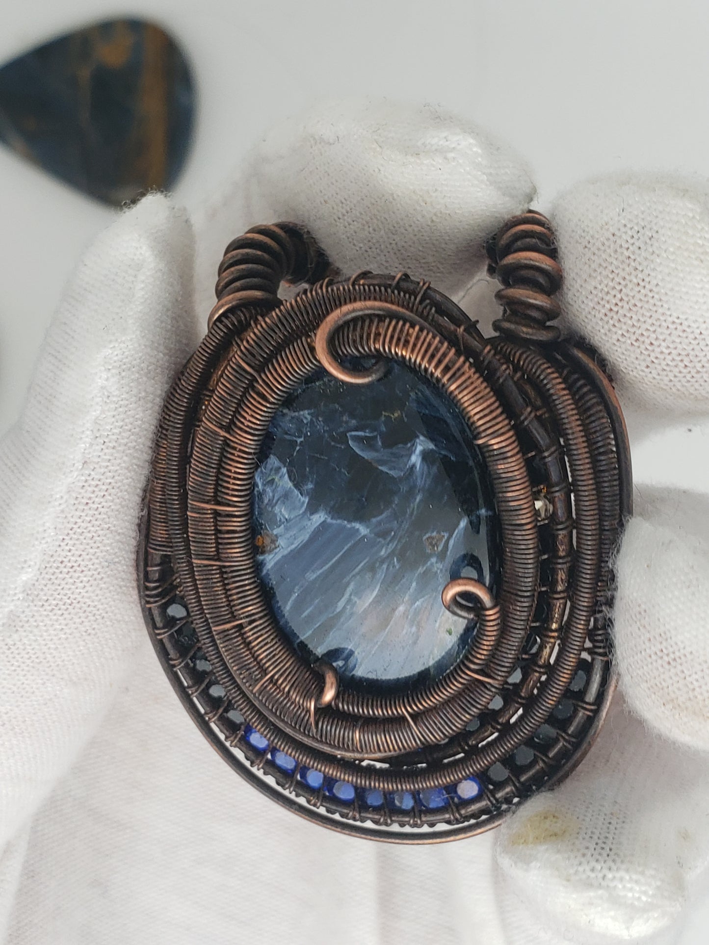 Large Pietersite Cabochon in Oxidized Copper Pendant