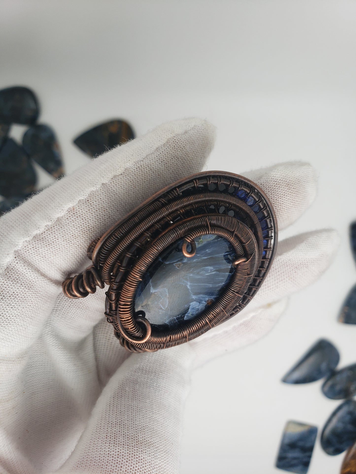 Large Pietersite Cabochon in Oxidized Copper Pendant