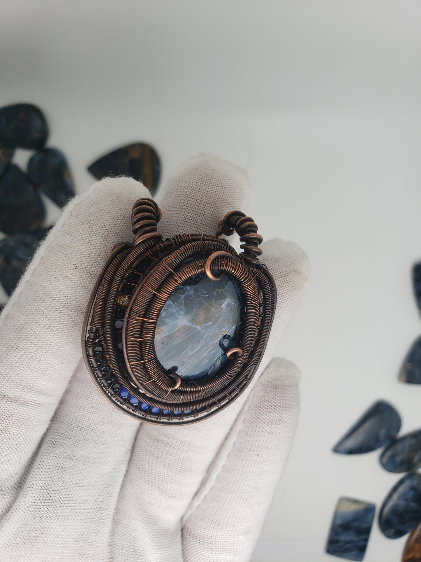 Large Pietersite Cabochon in Oxidized Copper Pendant