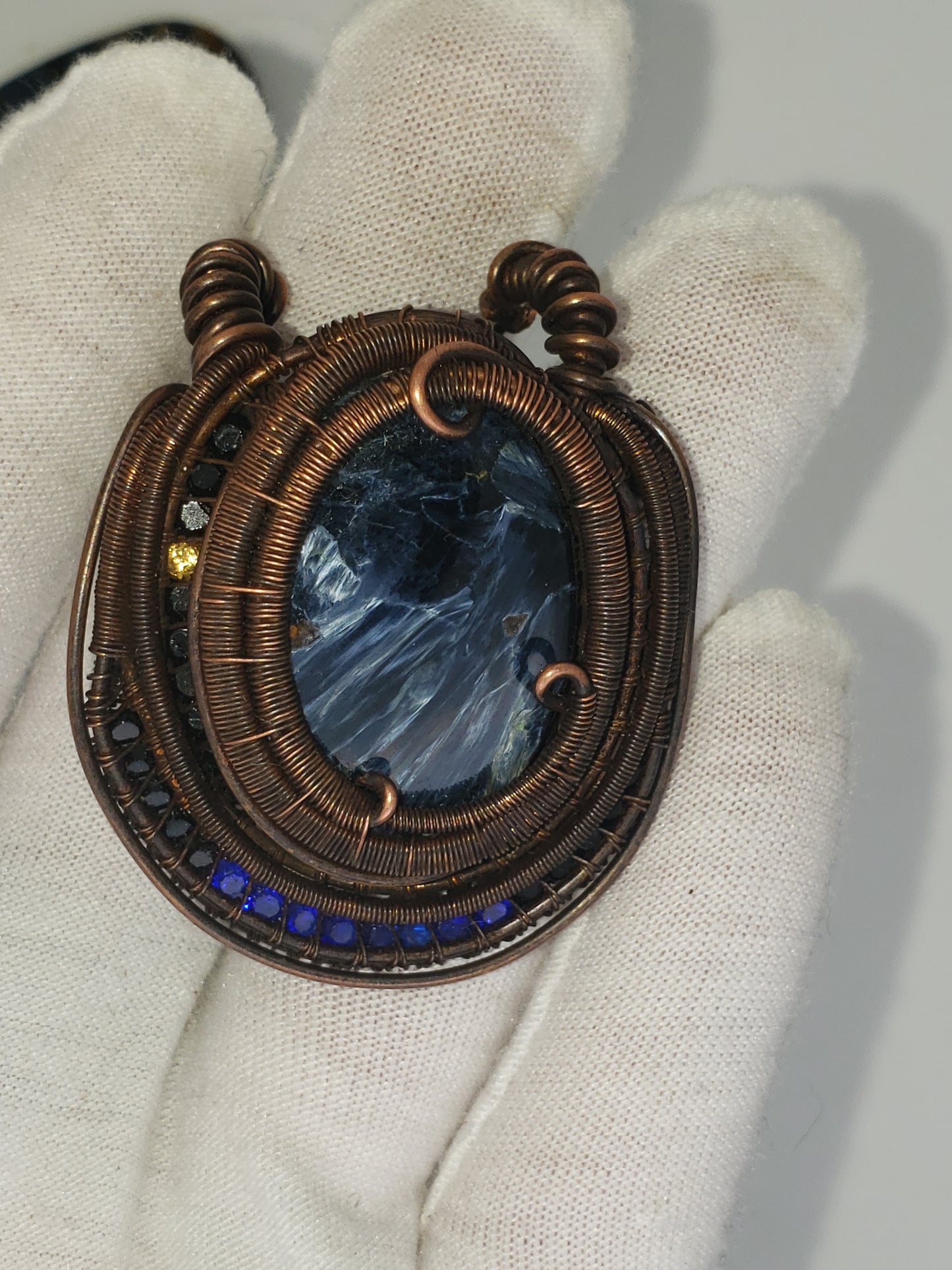 Large Pietersite Cabochon in Oxidized Copper Pendant