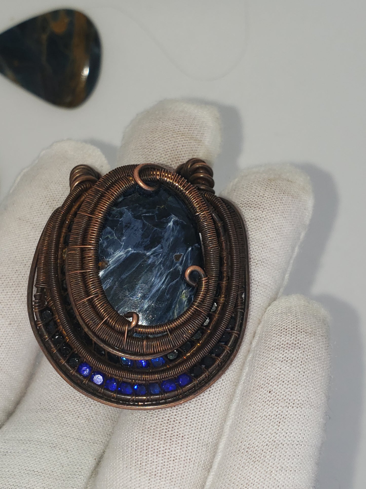 Large Pietersite Cabochon in Oxidized Copper Pendant