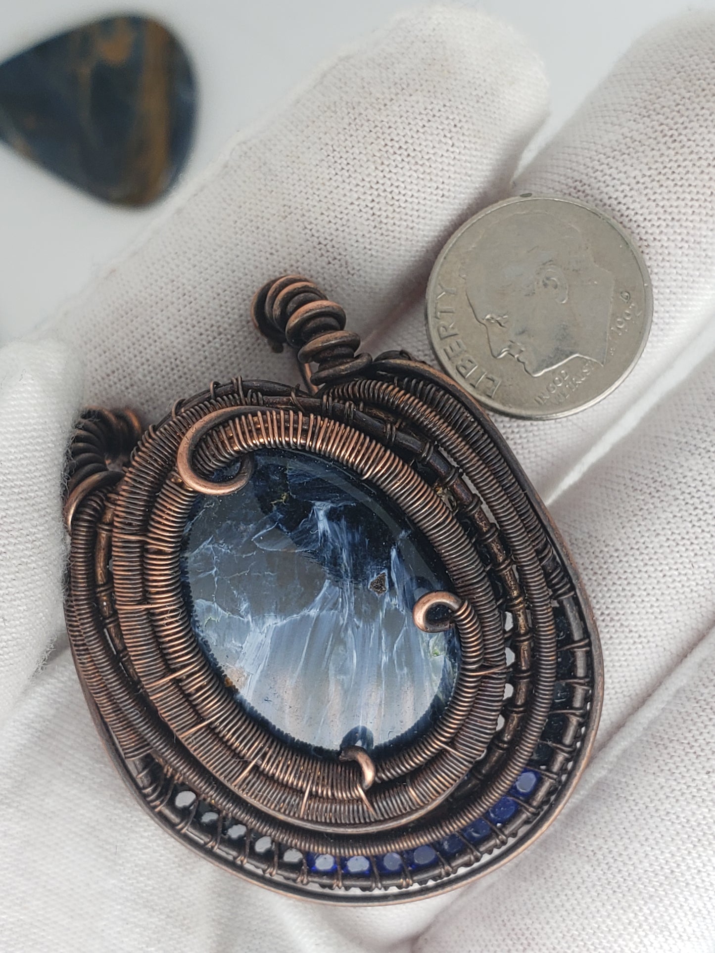 Large Pietersite Cabochon in Oxidized Copper Pendant