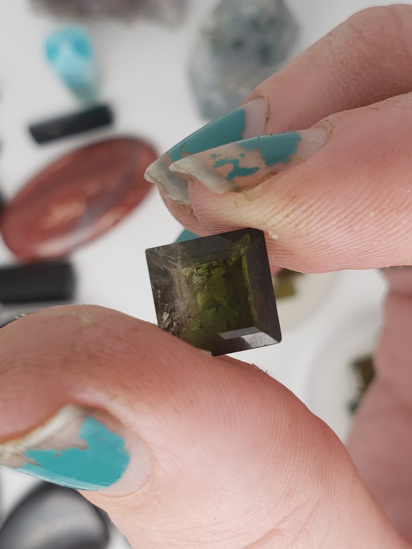 Tourmaline Facet - Square cut - Dark Green to Black - Bi-color Gradient - 5.55 carats