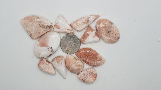 Pink Scolecite Cabochon Lot - 11 pieces - Whole Lot