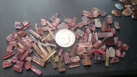 Pink Tourmaline Raw Crystals - AA - Rods, points, and chunks