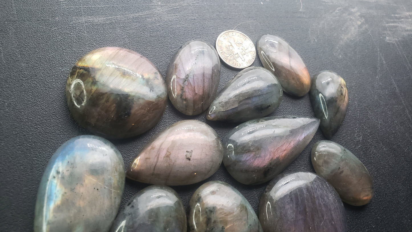 Labradorite Cabs - Purple, Pink, and Sunset Orange - Medium Sizes