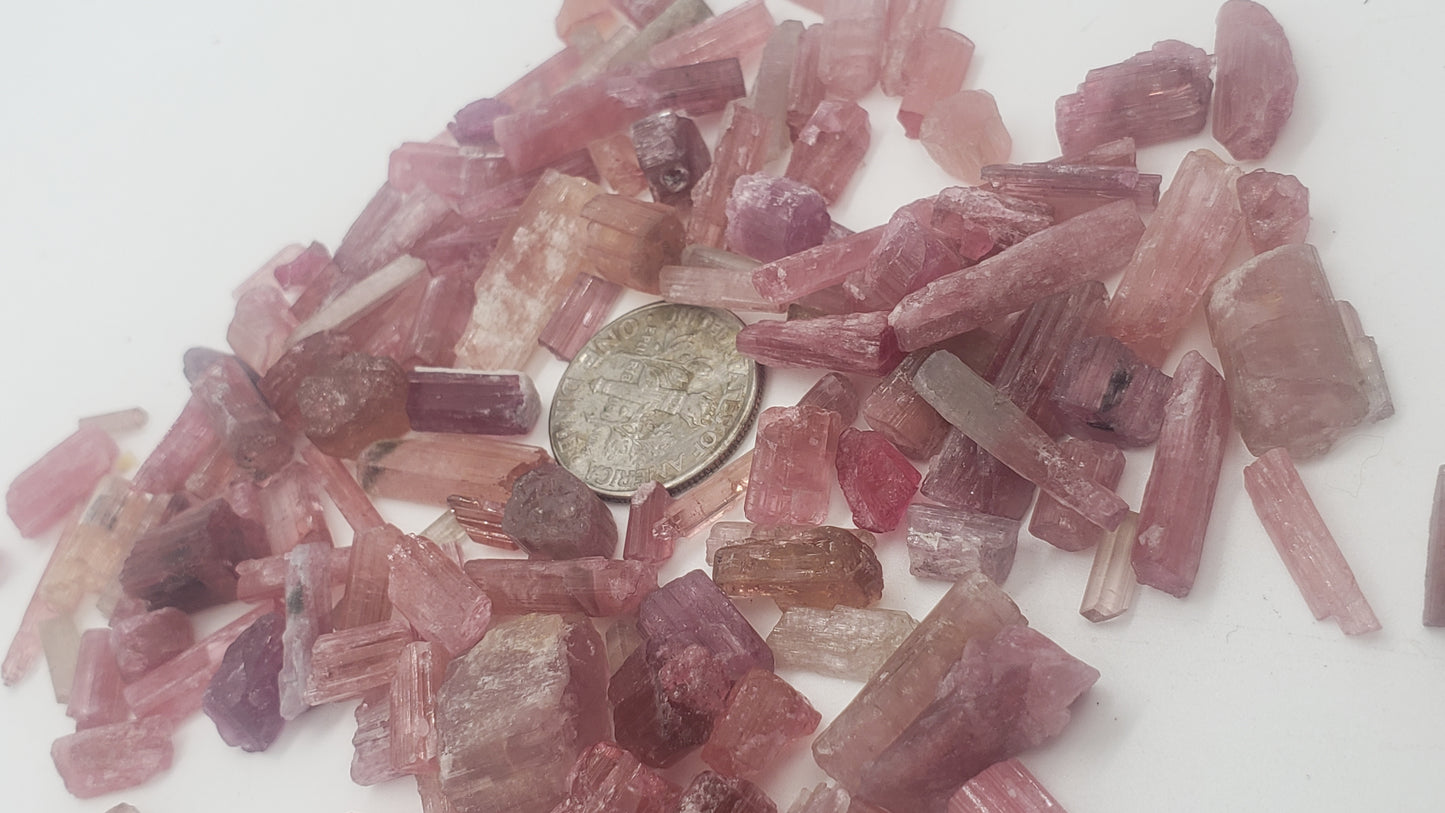 Pink Tourmaline Raw Crystals - Rods and points - B Grade