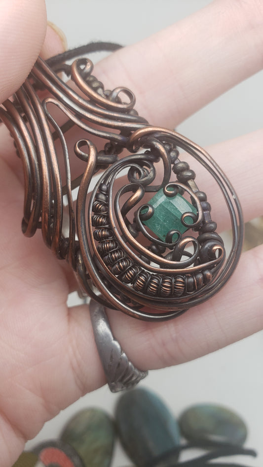 Natural Emerald Facet  in Copper Wire Wrap Pendant