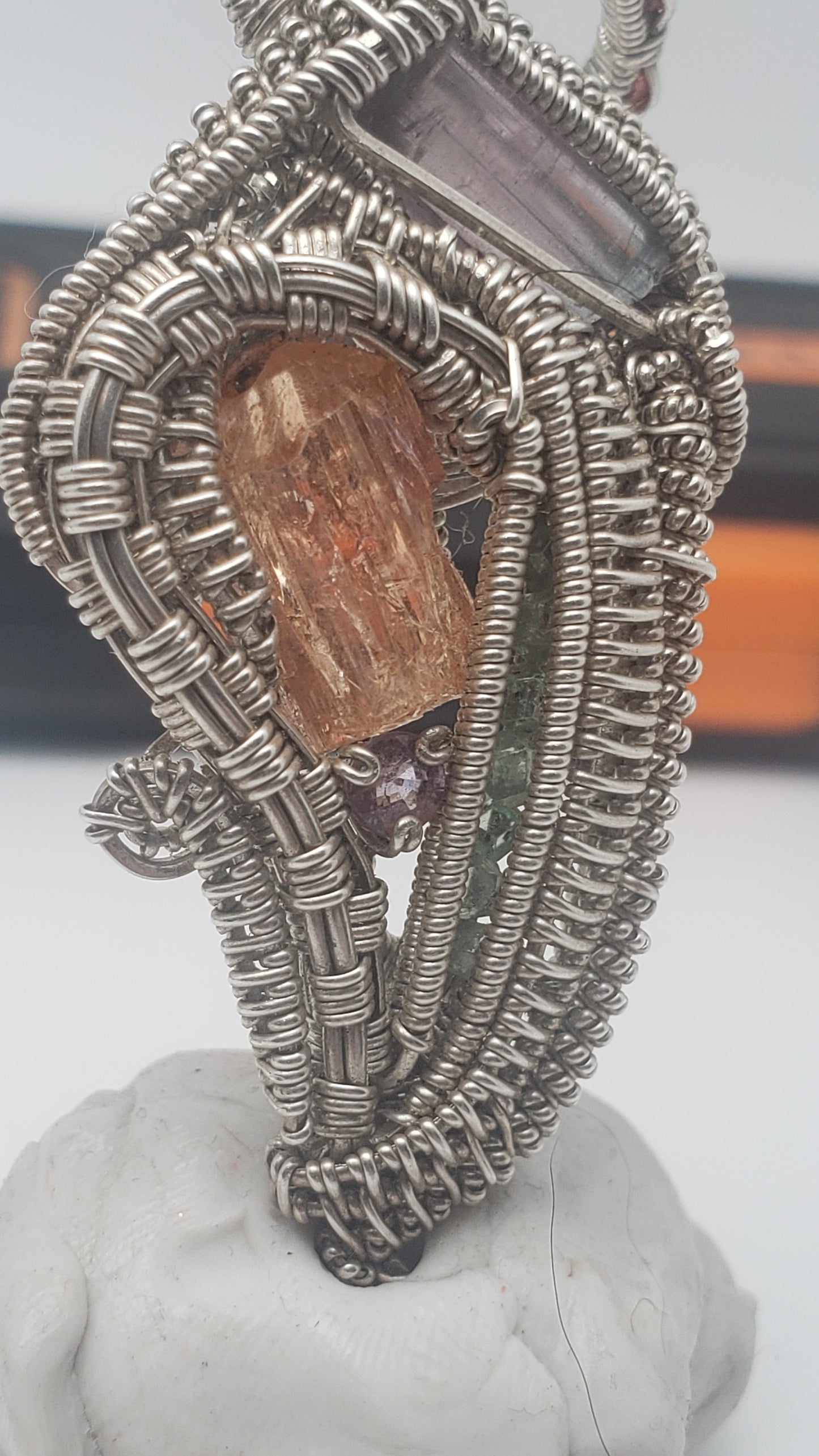 Imperial Topaz and Watermelon Tourmaline - Silver Wirewrap Pendant