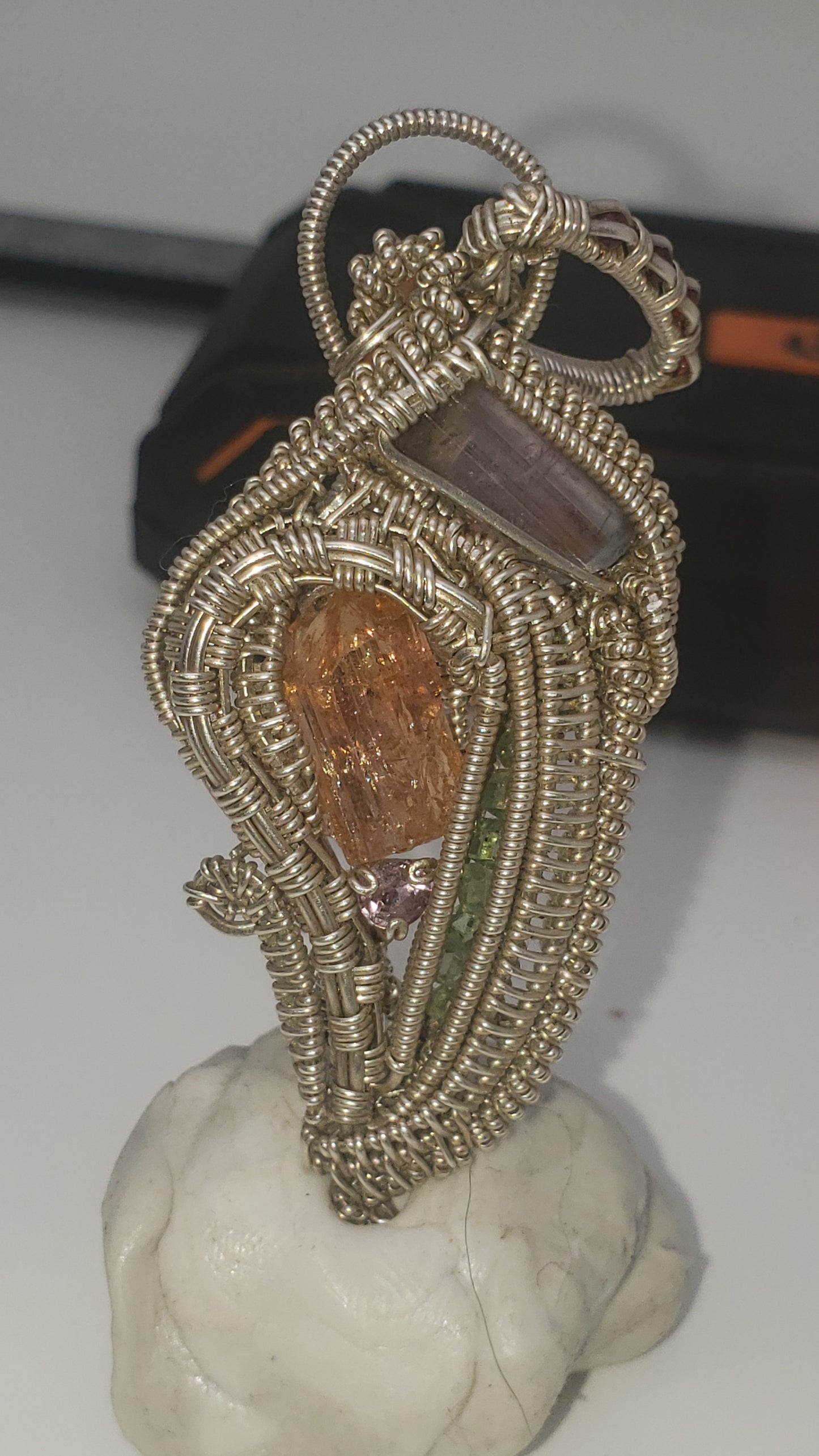 Imperial Topaz and Watermelon Tourmaline - Silver Wirewrap Pendant