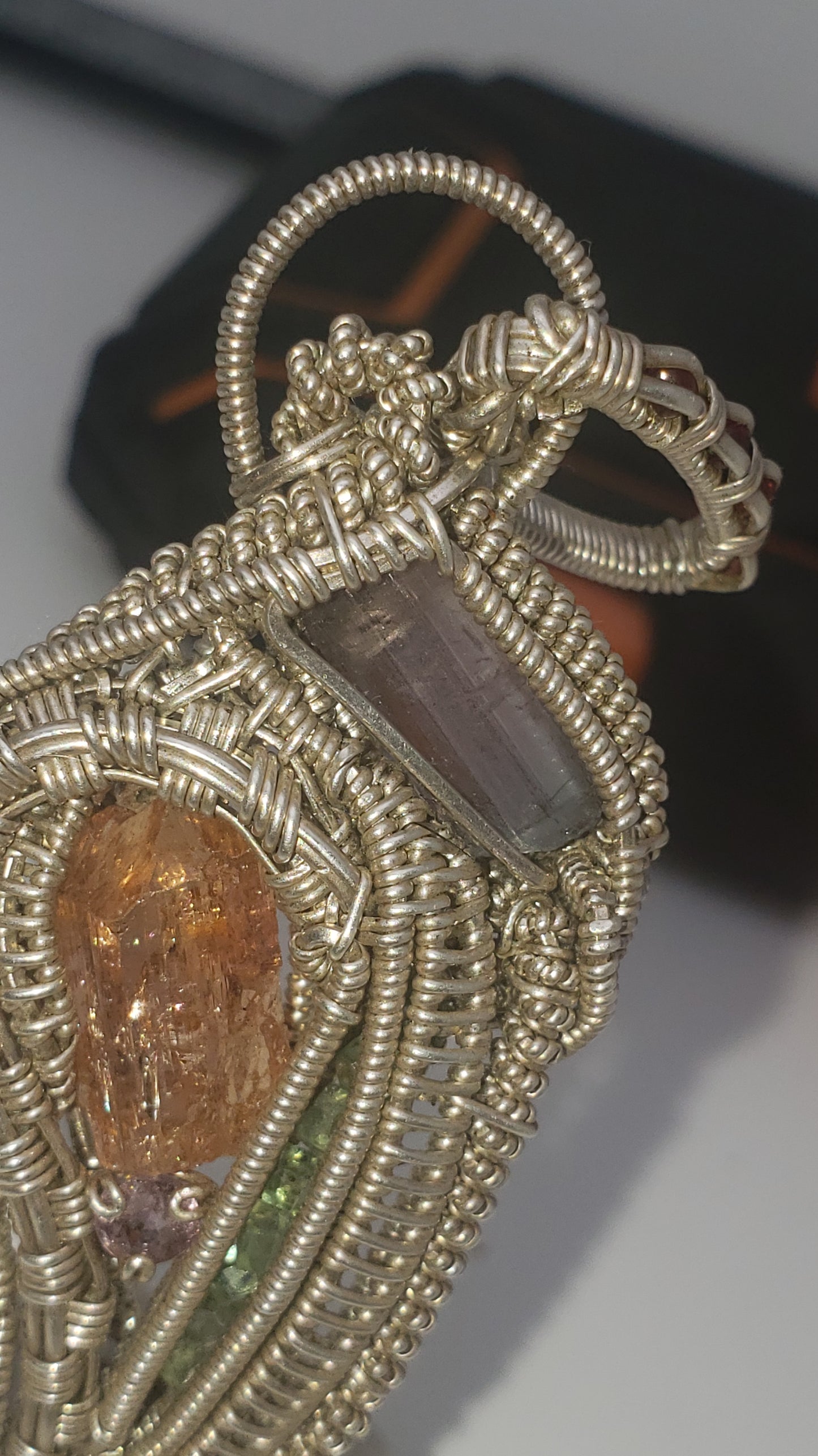 Imperial Topaz and Watermelon Tourmaline - Silver Wirewrap Pendant