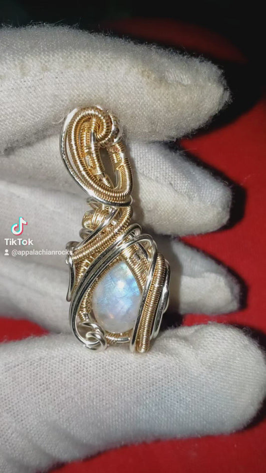 Rainbow "Moonstone" Cabochon  - Gorgeous Wire Wrap Pendant