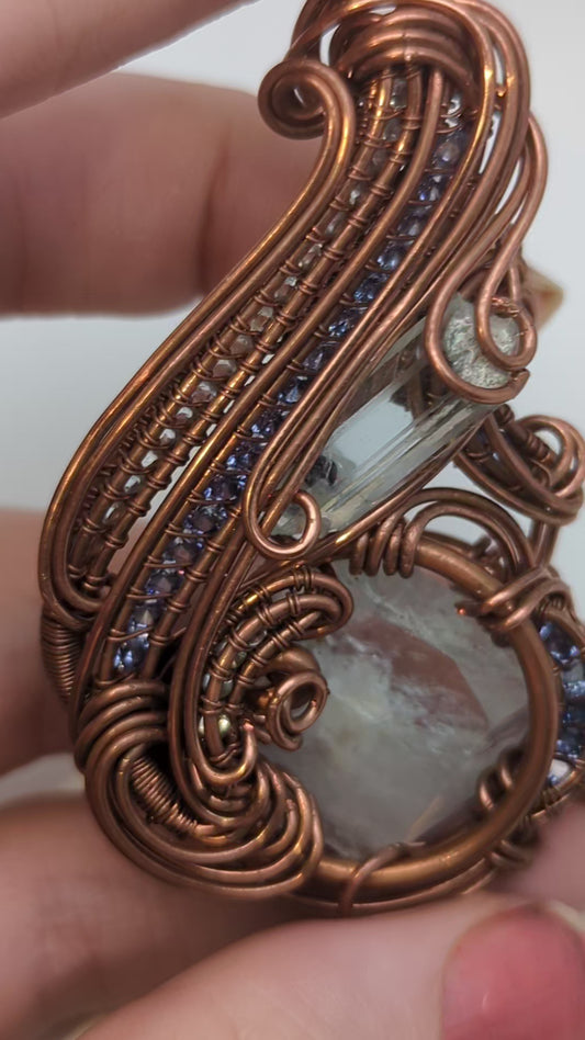 Aquamarine on Aquamarine -  Copper Wire Wrap Pendant