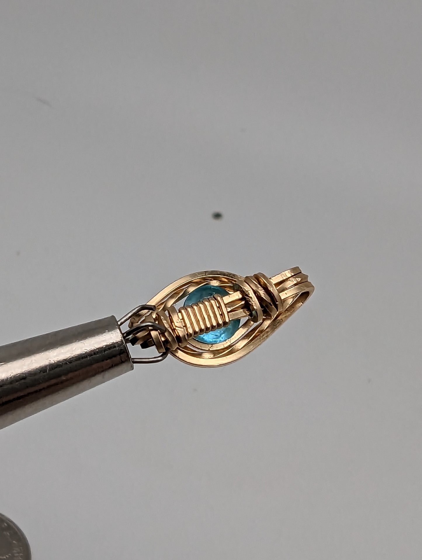 Aquamarine in Goldfill Mini Wire Wrap Pendant