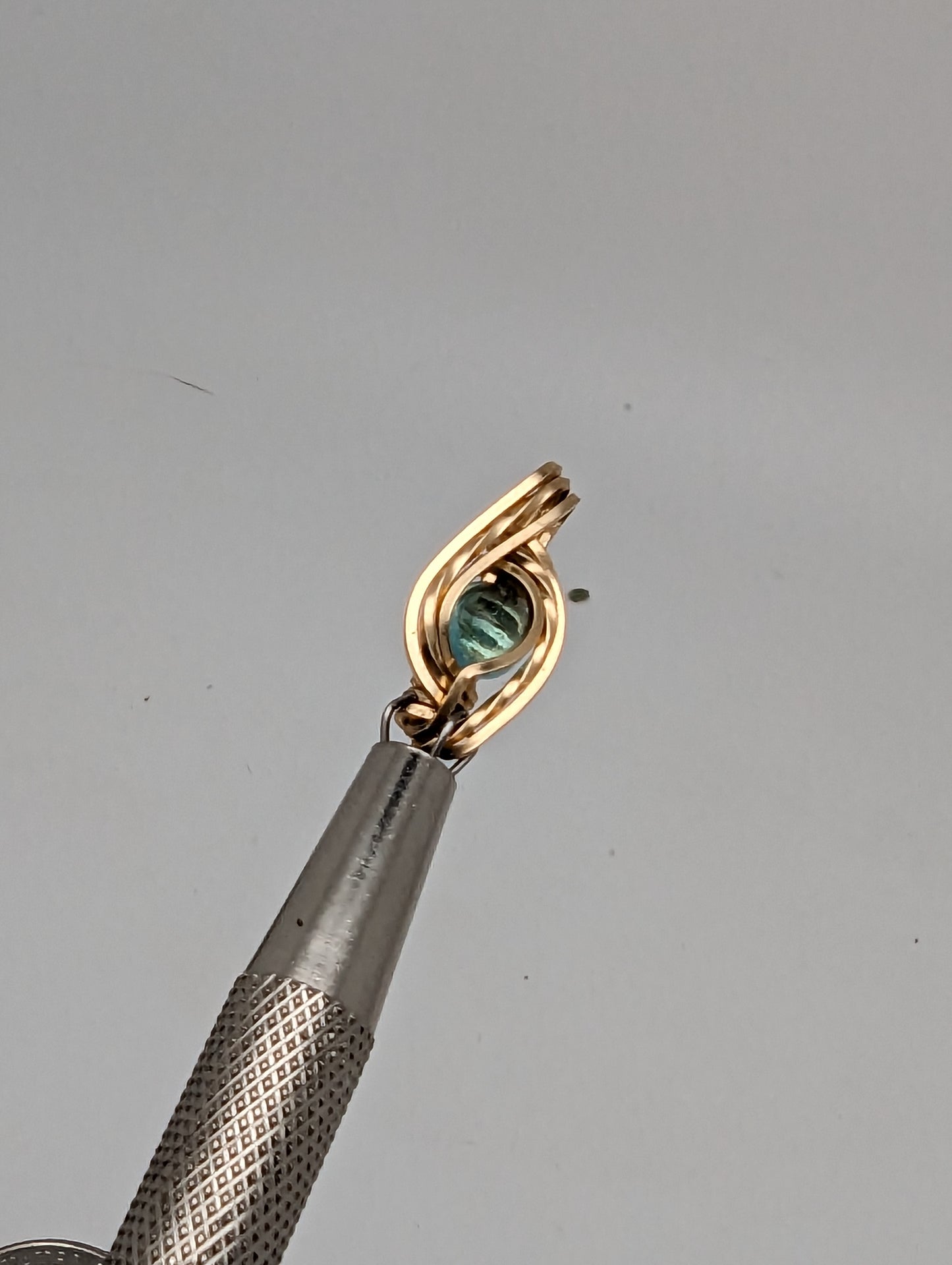 Aquamarine in Goldfill Mini Wire Wrap Pendant