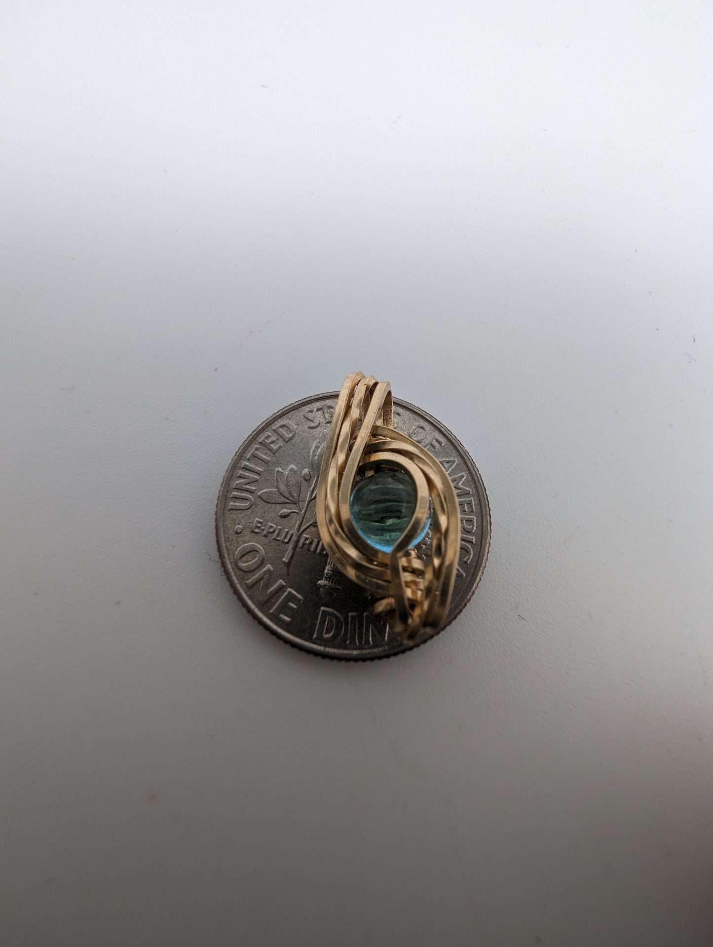 Aquamarine in Goldfill Mini Wire Wrap Pendant