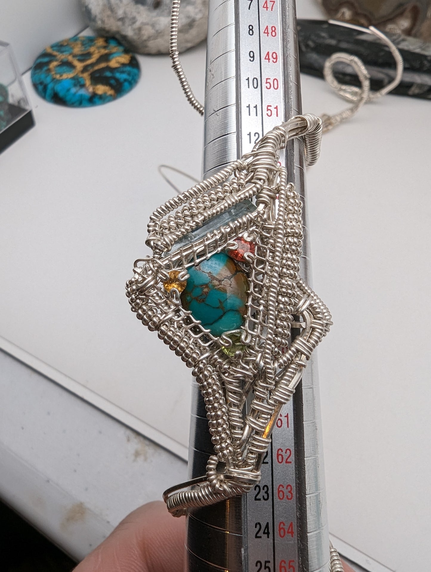 Turquoise and Rasta Color Facets "Dread Bead" Wire Wrap in Silver