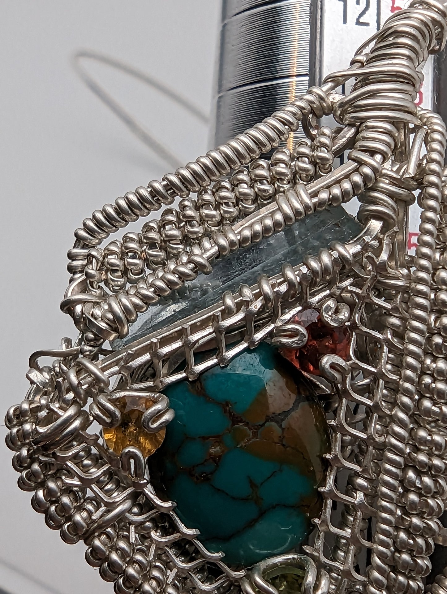 Turquoise and Rasta Color Facets "Dread Bead" Wire Wrap in Silver