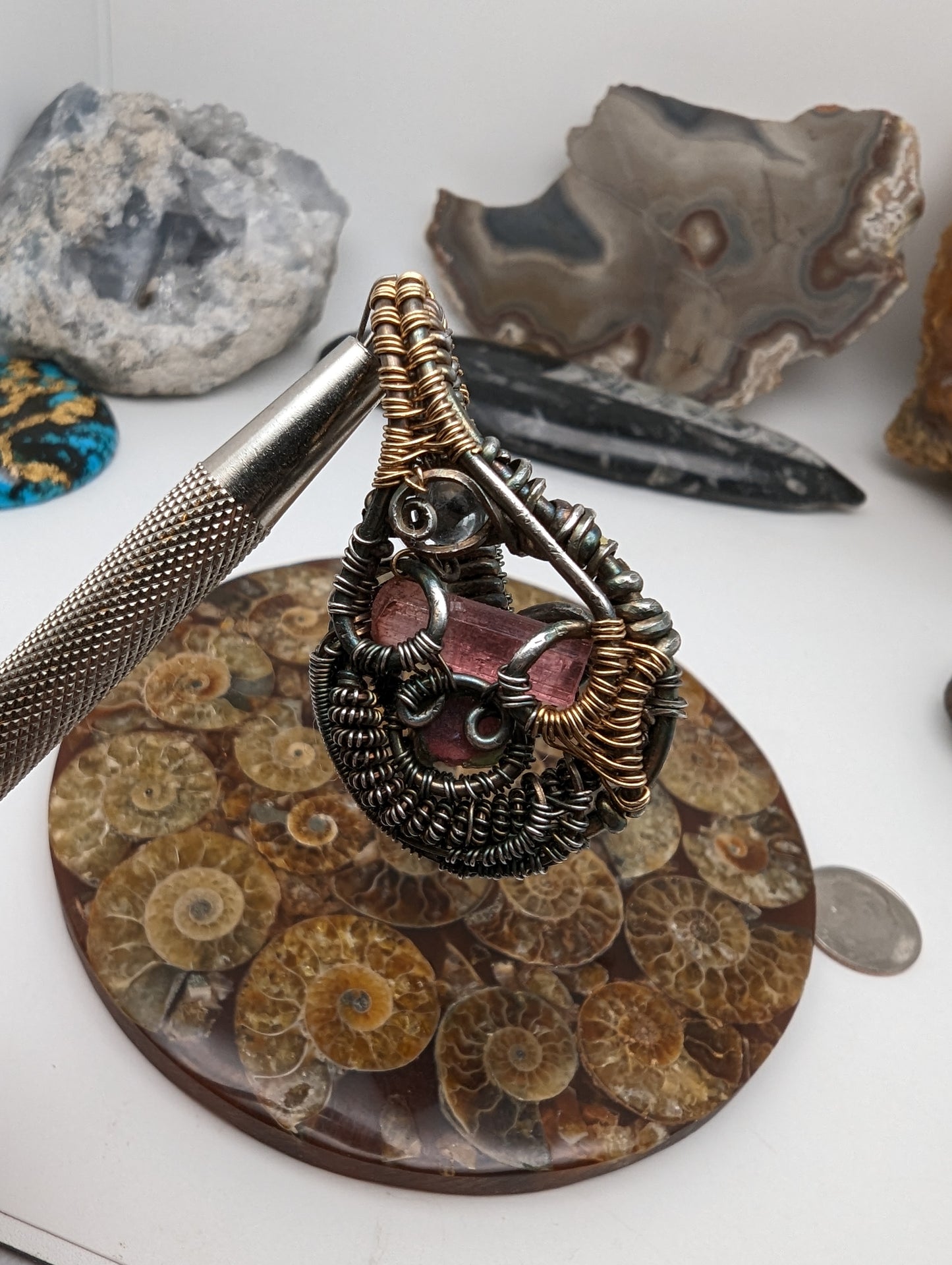 Pink / Watermelon Tourmaline in Oxidixed Silver and Goldfill