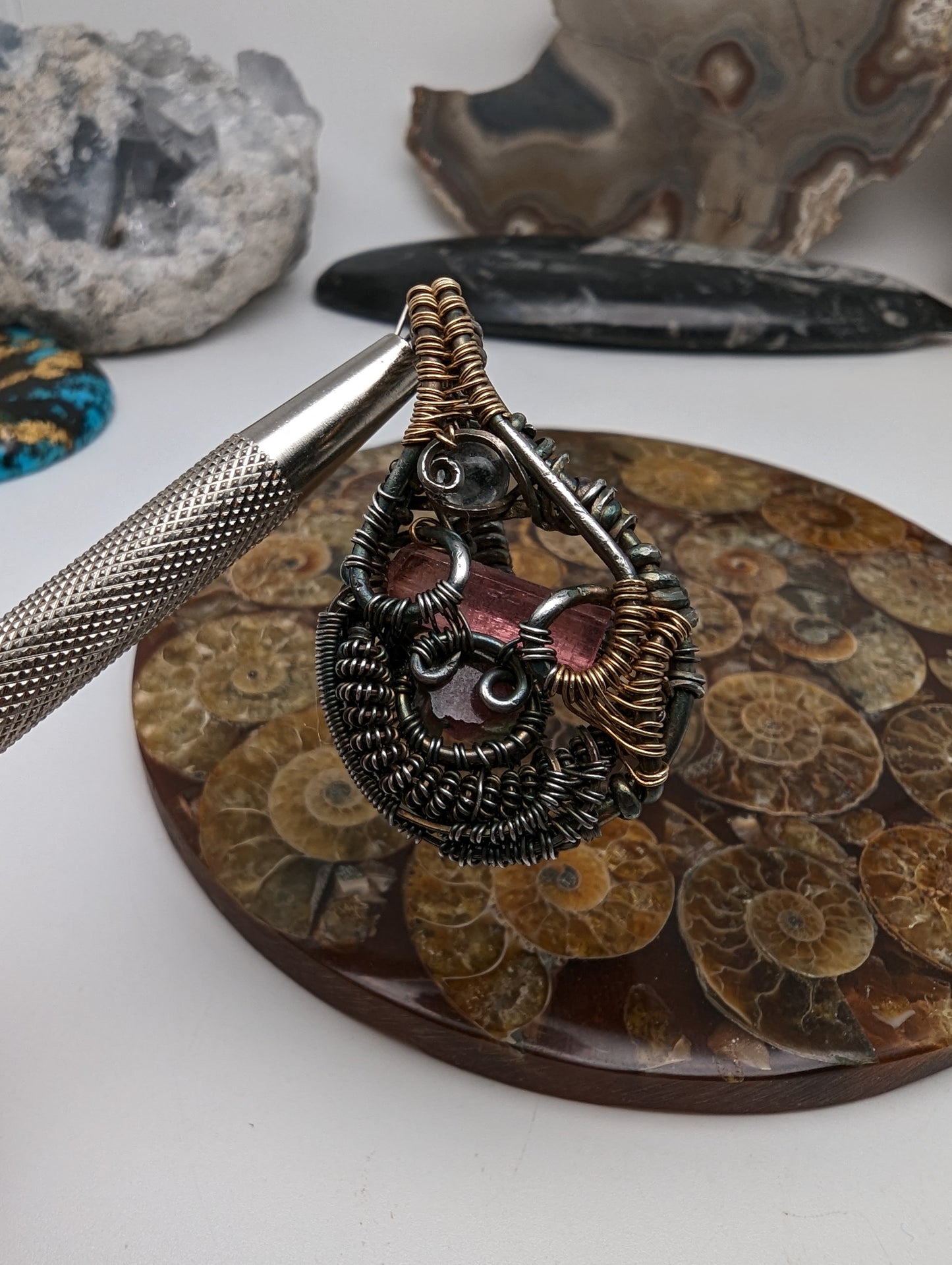 Pink / Watermelon Tourmaline in Oxidixed Silver and Goldfill