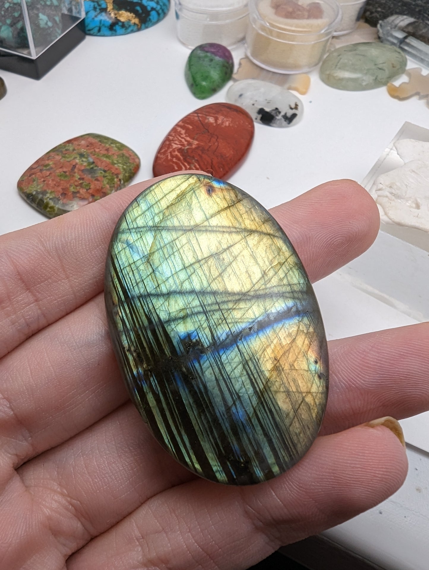 Large Labradorite Cabochon - Green to Yellow - 53mm