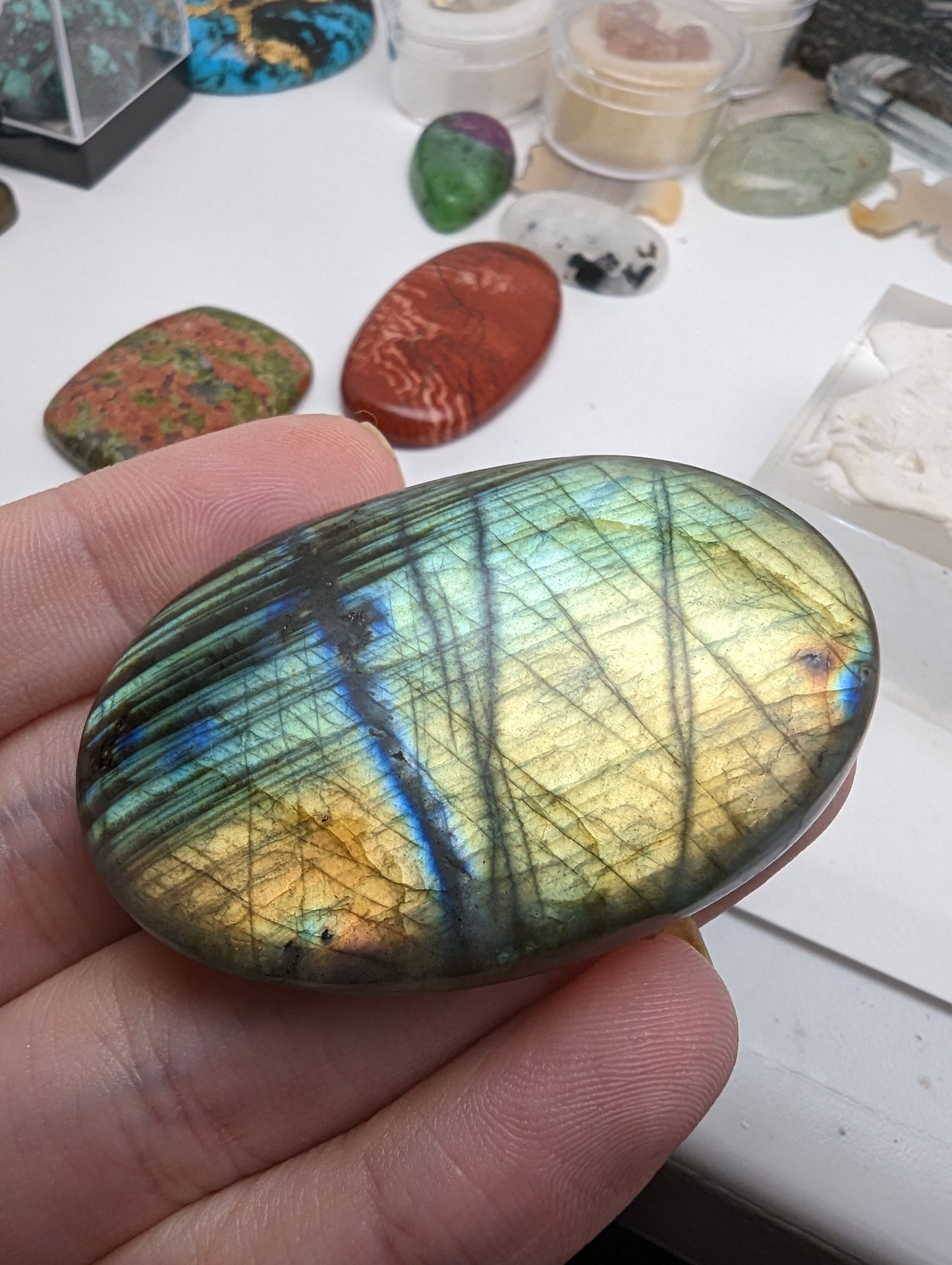 Large Labradorite Cabochon - Green to Yellow - 53mm